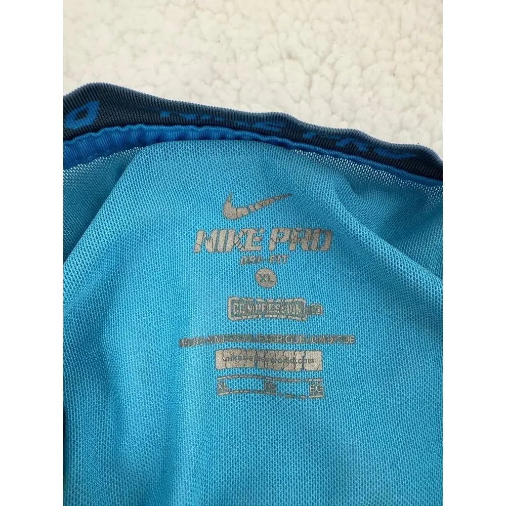 Nike Pro Turquoise‎ V Neck Short Sleeve Dry Fit Logo Athletic T Shirt Mens XL
